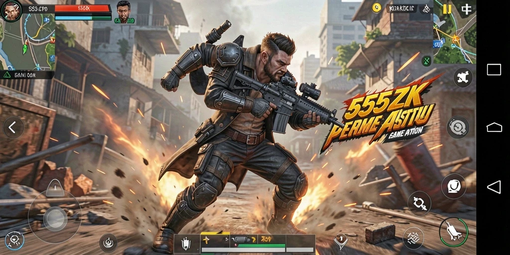Screenshot 555ZK menunjukkan aksi pertarungan yang intens dan menegangkan.