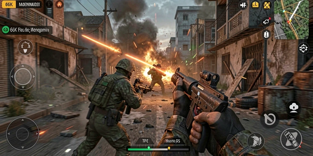 Screenshot gameplay 66K menampilkan aksi menegangkan dalam pertempuran TPS.