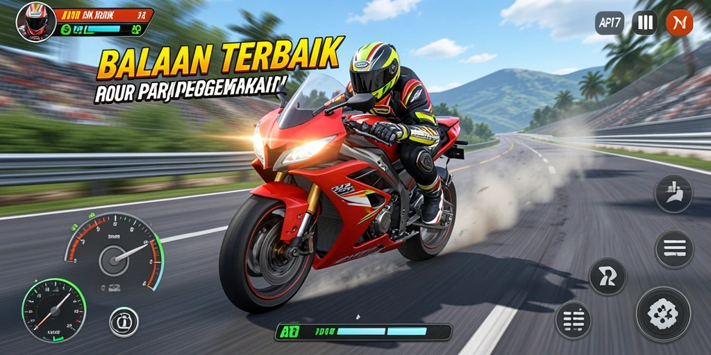 Screenshot API77 menampilkan aksi balapan motor yang seru dan mendebarkan.