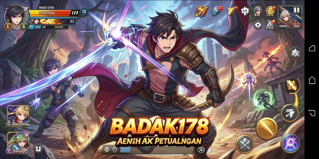 Screenshot gameplay BADAK178 dengan karakter Anime yang dinamis.