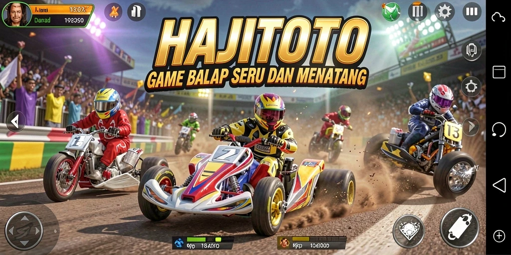 Screenshot gameplay HAJITOTO menampilkan aksi balapan yang mendebarkan.