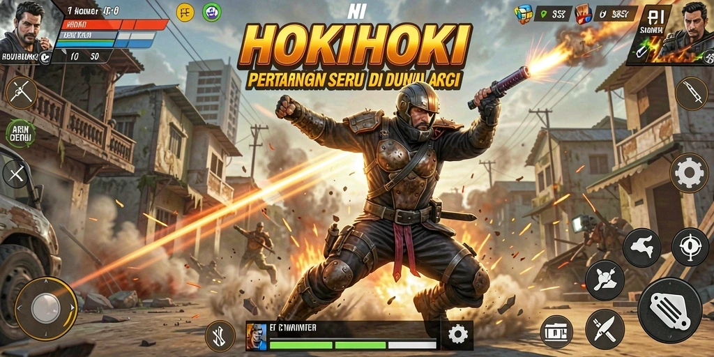 Screenshot HOKIHOKI menampilkan pertarungan aksi yang intens dan mendebarkan.