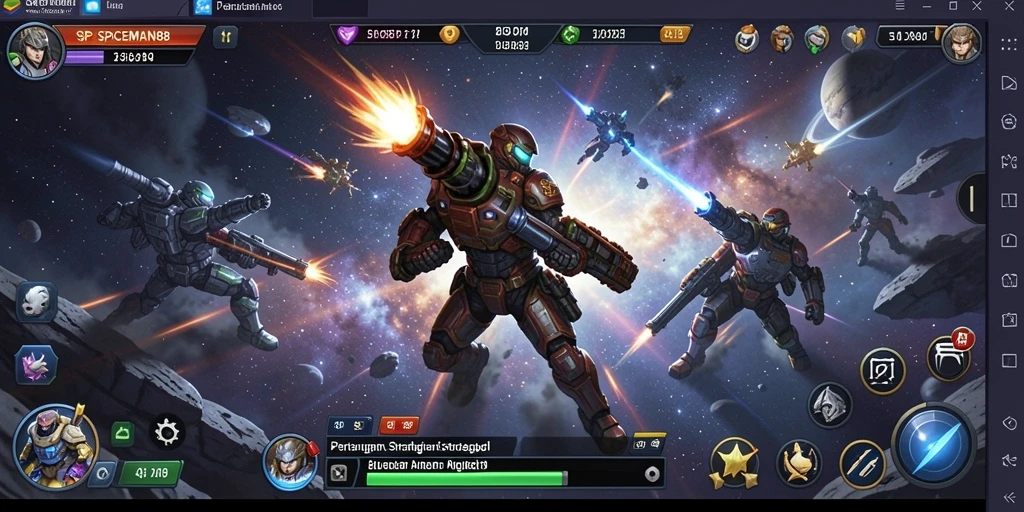 Gameplay MOBA yang seru dan penuh aksi di luar angkasa.