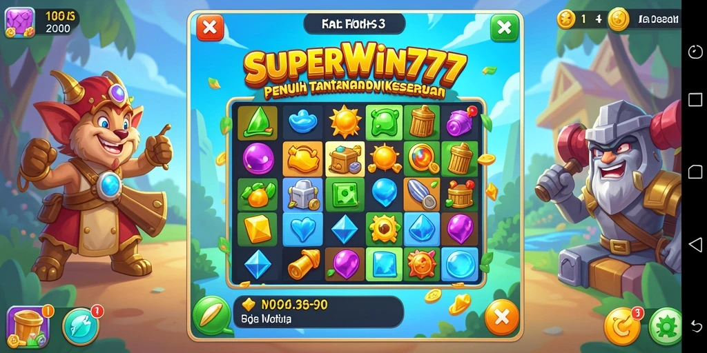 Gameplay SUPERWIN777 menampilkan grafis yang cerah dan menawan.