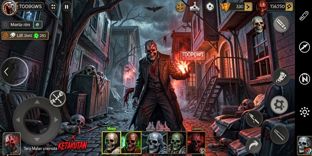 Screenshot gameplay TOOPGWS dengan suasana menyeramkan yang penuh ketegangan.